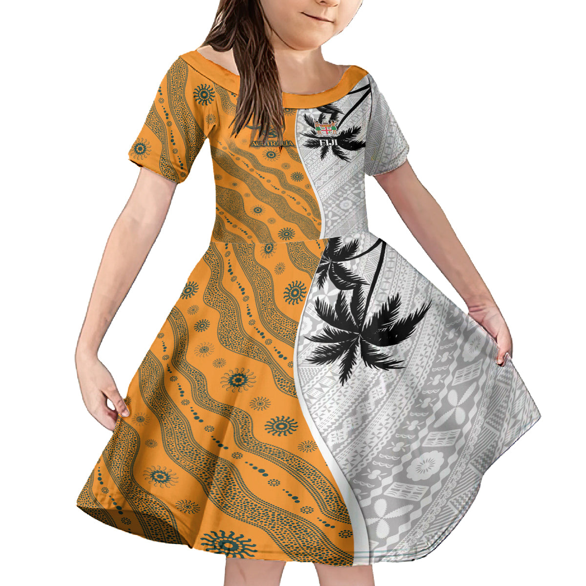 Custom Fiji and Australia Rugby Family Matching Long Sleeve Bodycon Dress and Hawaiian Shirt Tapa Mix Aboriginal Pattern Half Style