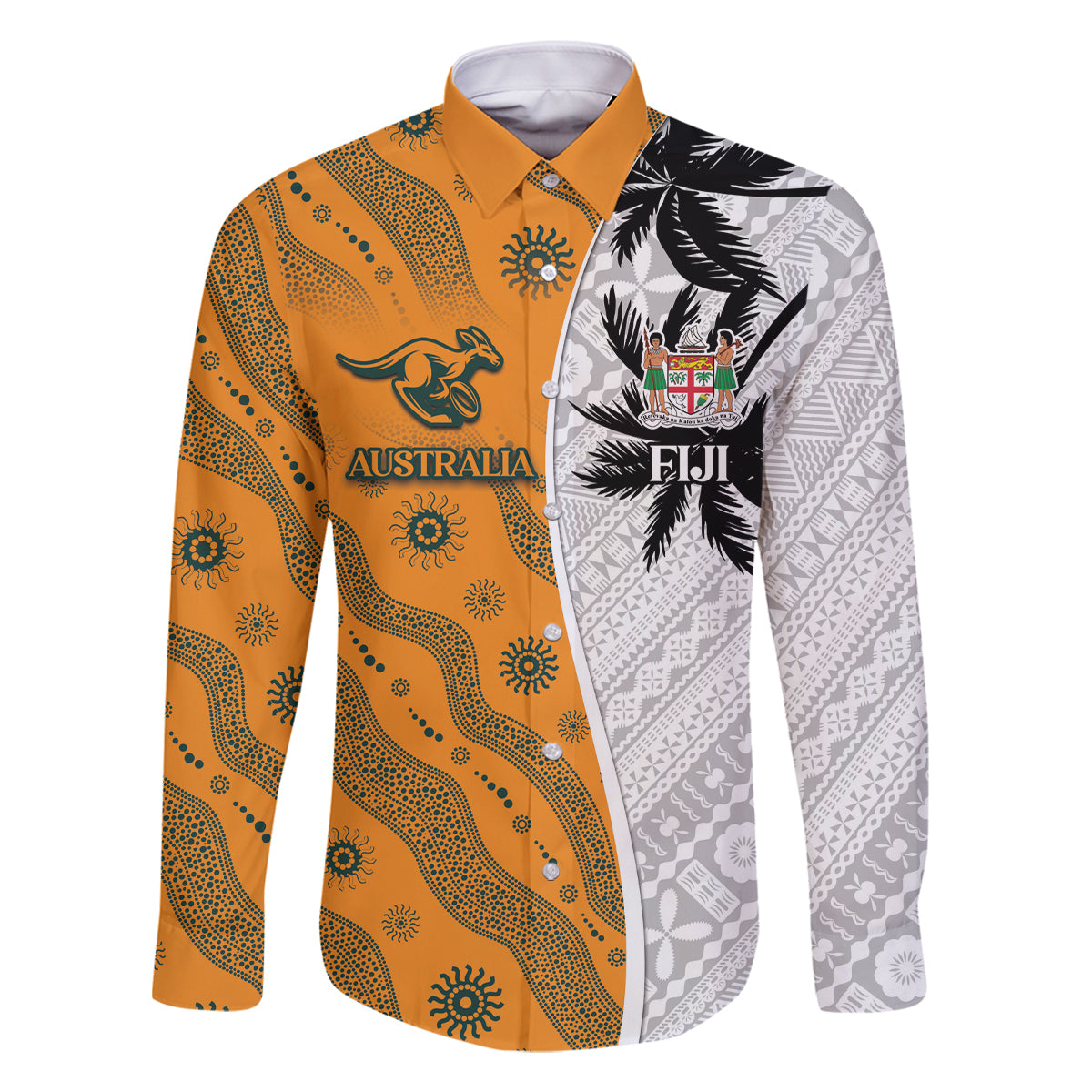 Custom Fiji and Australia Rugby Family Matching Off Shoulder Maxi Dress and Hawaiian Shirt Tapa Mix Aboriginal Pattern Half Style