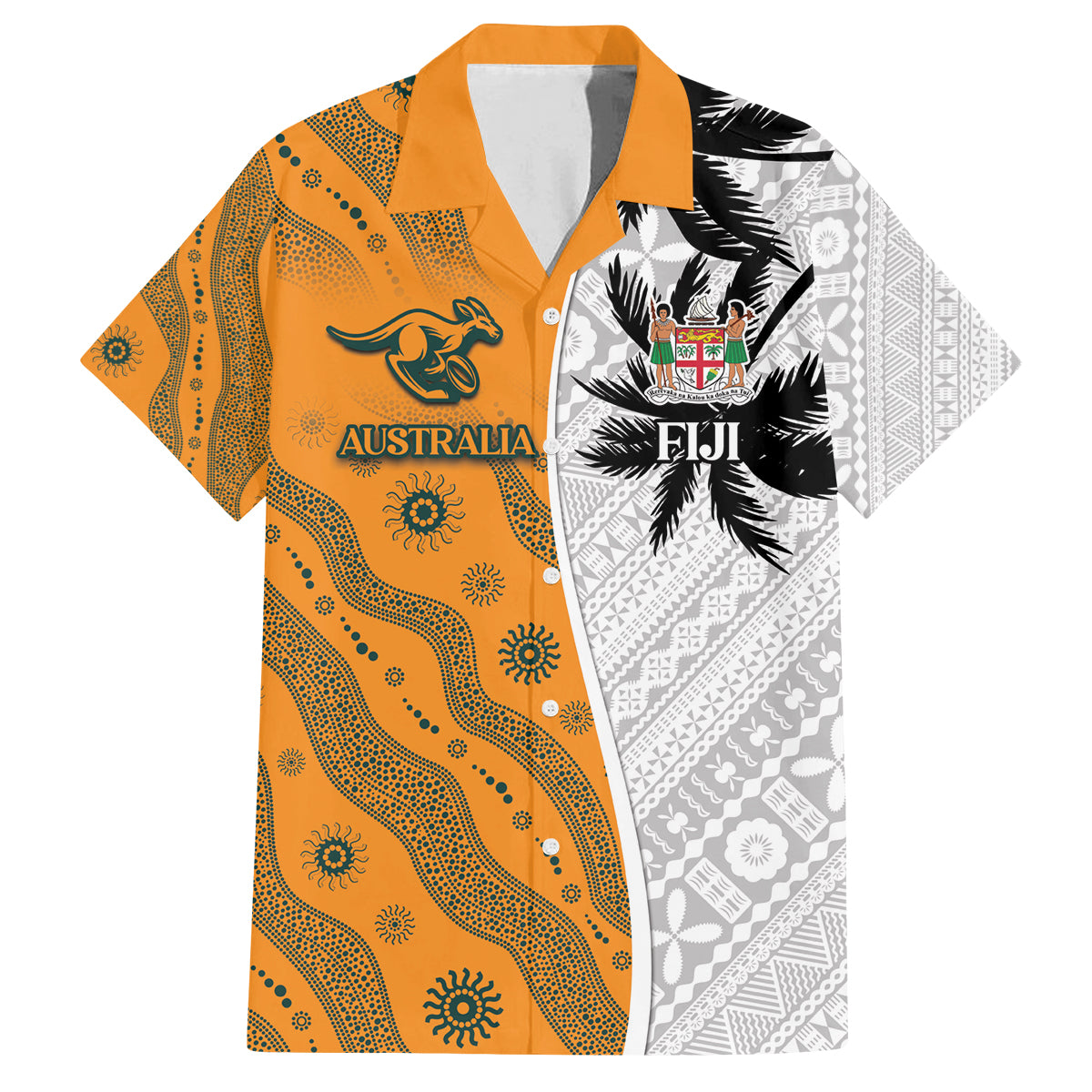 Custom Fiji and Australia Rugby Family Matching Puletasi and Hawaiian Shirt Tapa Mix Aboriginal Pattern Half Style