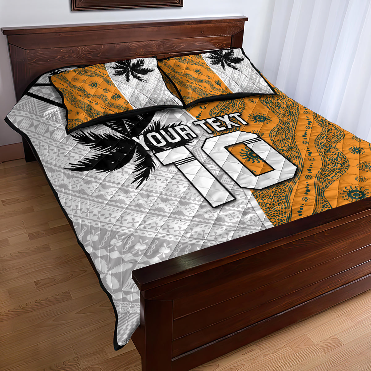 Custom Fiji and Australia Rugby Quilt Bed Set Tapa Mix Aboriginal Pattern Half Style