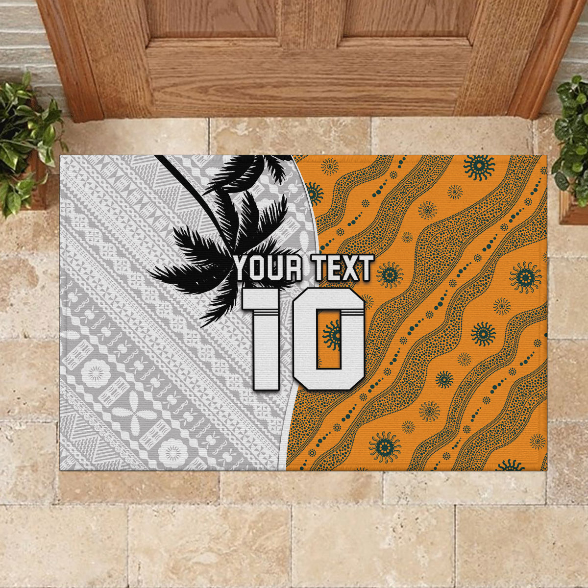 Custom Fiji and Australia Rugby Rubber Doormat Tapa Mix Aboriginal Pattern Half Style