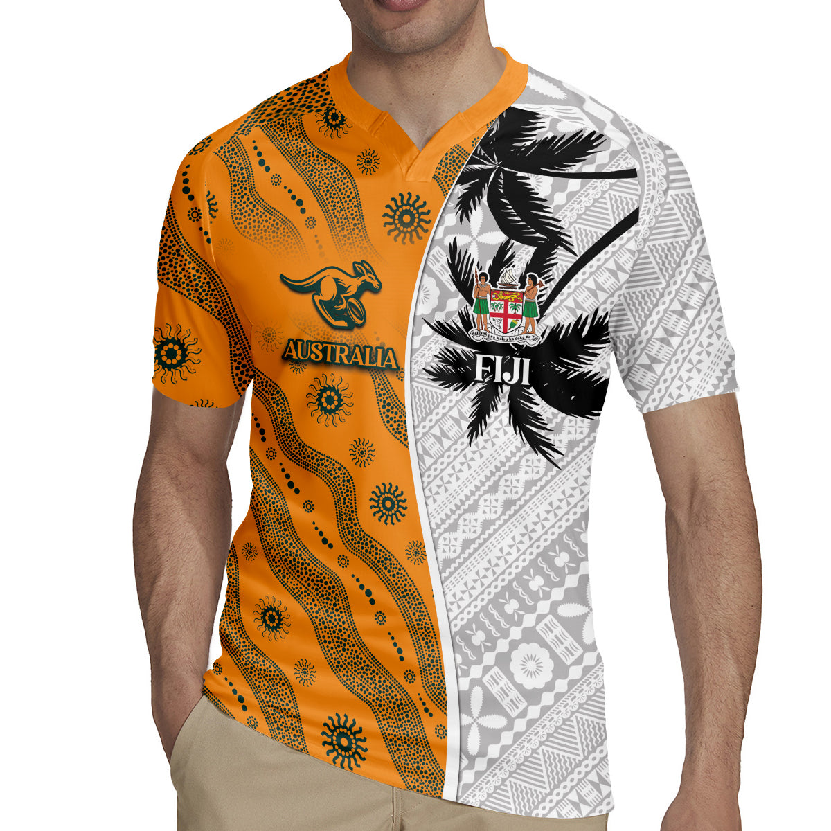 Custom Fiji and Australia Rugby Rugby Jersey Tapa Mix Aboriginal Pattern Half Style