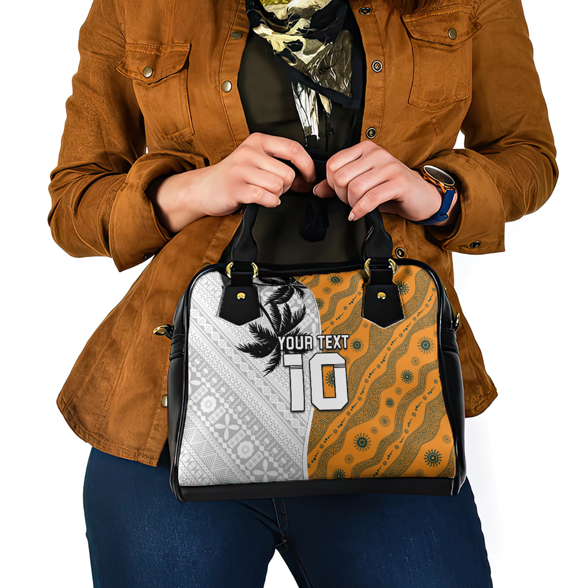 Custom Fiji and Australia Rugby Shoulder Handbag Tapa Mix Aboriginal Pattern Half Style