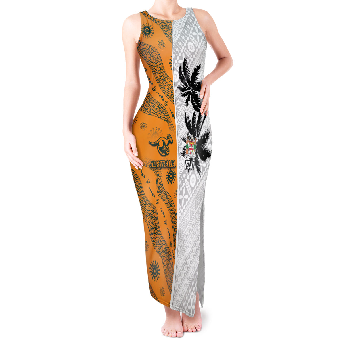 Custom Fiji and Australia Rugby Tank Maxi Dress Tapa Mix Aboriginal Pattern Half Style