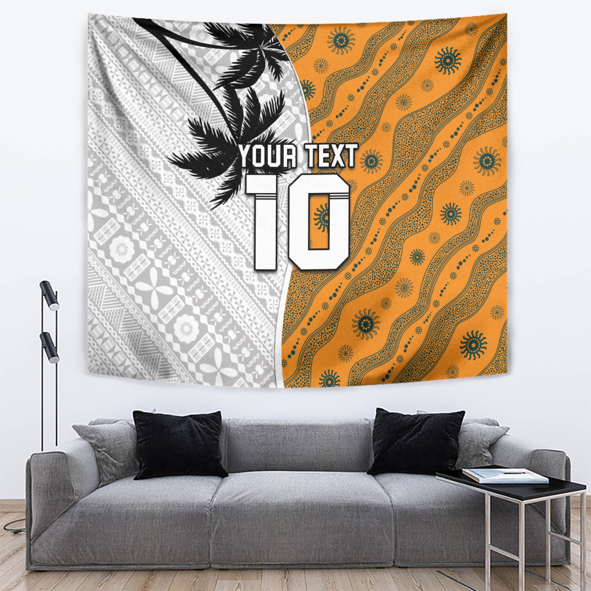 Custom Fiji and Australia Rugby Tapestry Tapa Mix Aboriginal Pattern Half Style