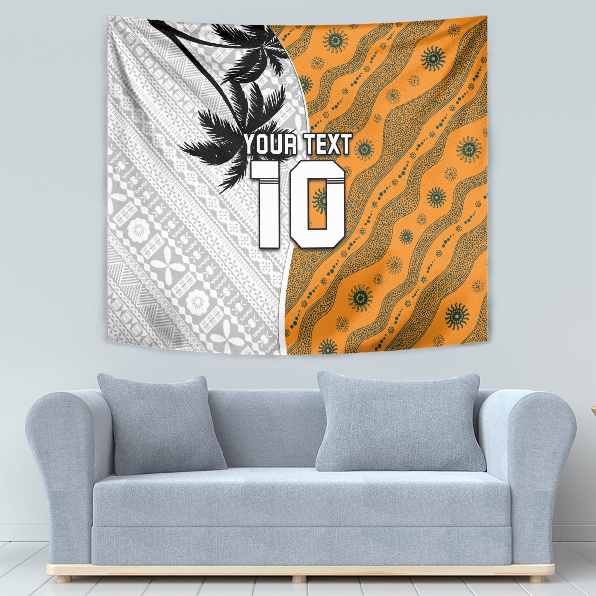 Custom Fiji and Australia Rugby Tapestry Tapa Mix Aboriginal Pattern Half Style