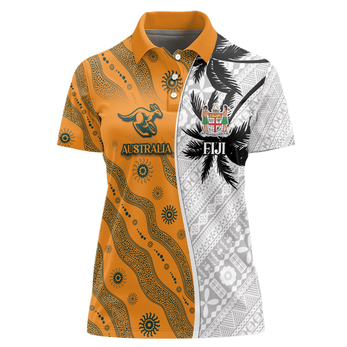 Custom Fiji and Australia Rugby Women Polo Shirt Tapa Mix Aboriginal Pattern Half Style