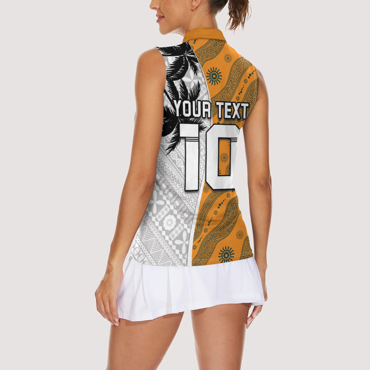 Custom Fiji and Australia Rugby Women Sleeveless Polo Shirt Tapa Mix Aboriginal Pattern Half Style
