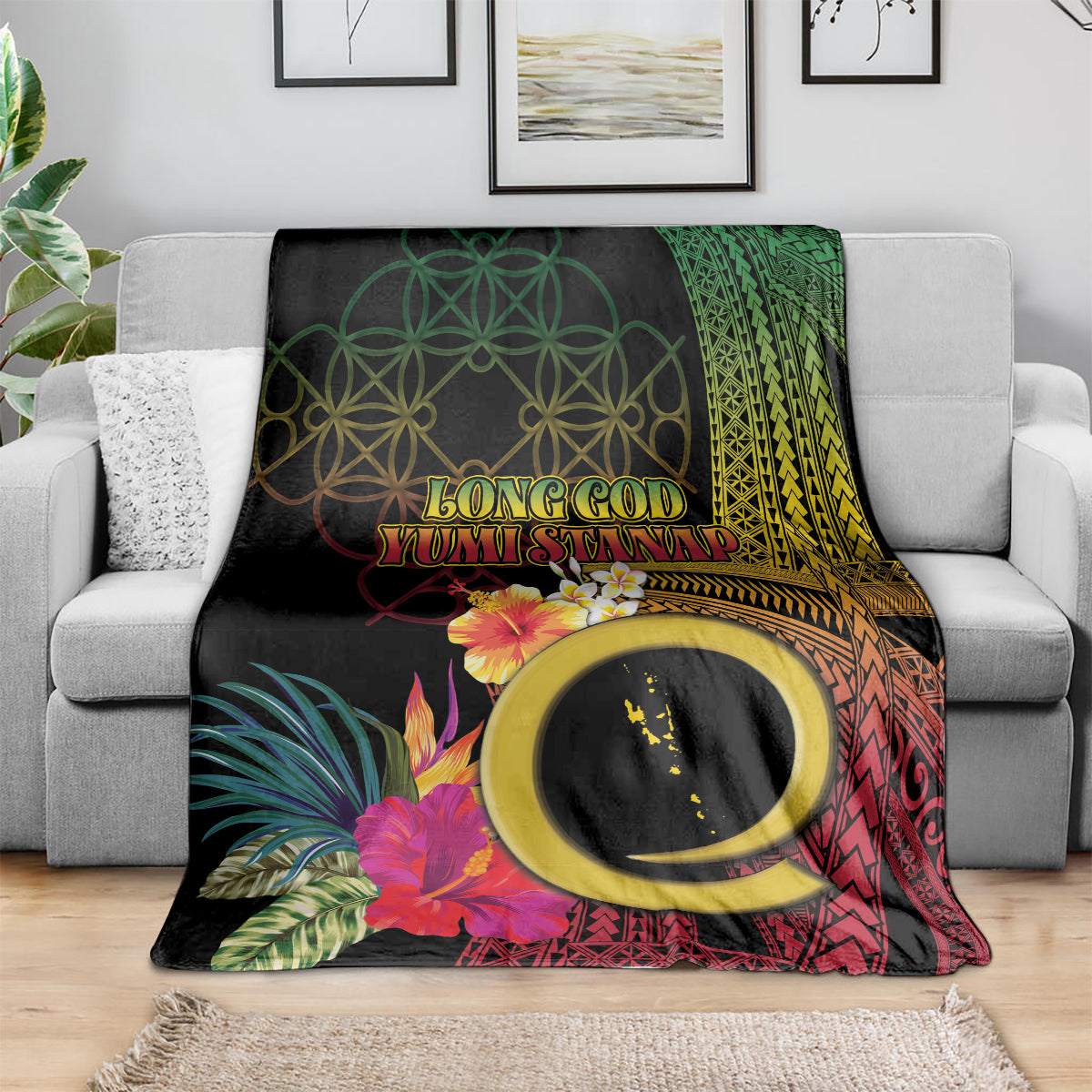 Vanuatu Independence Day Blanket Sand Drawing Melanesian Vibes LT03 - Polynesian Pride