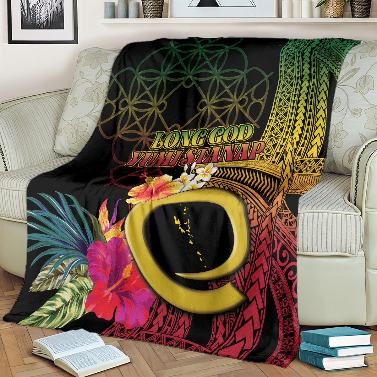 Vanuatu Independence Day Blanket Sand Drawing Melanesian Vibes LT03 - Polynesian Pride