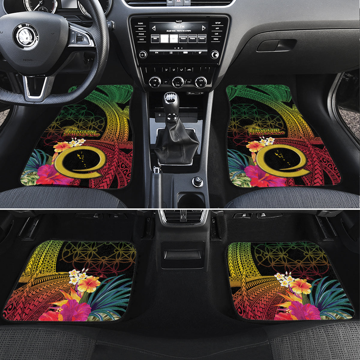 Vanuatu Independence Day Car Mats Sand Drawing Melanesian Vibes LT03 Set 4pcs Black - Polynesian Pride