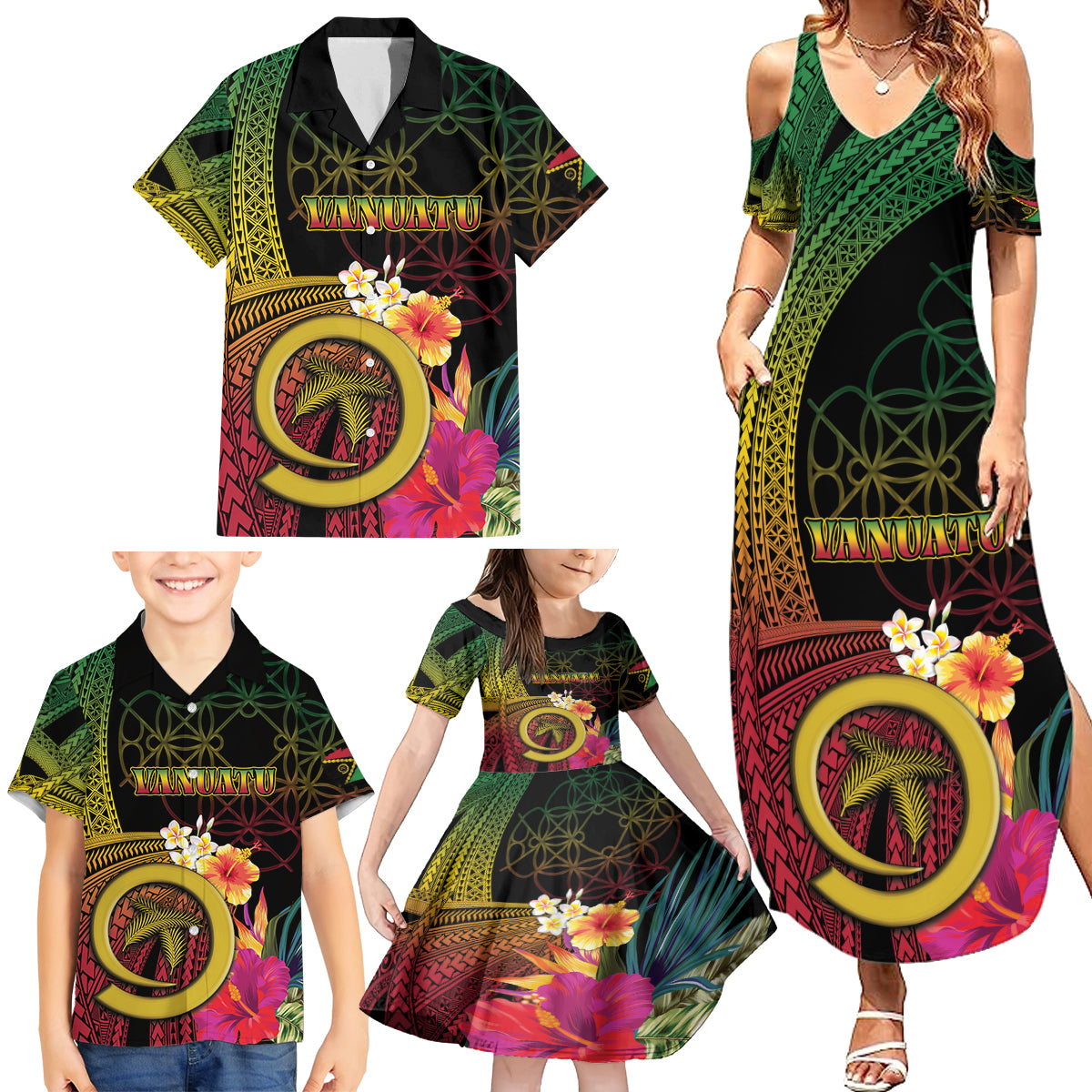 Vanuatu Independence Day Family Matching Summer Maxi Dress and Hawaiian Shirt Sand Drawing Melanesian Vibes LT03 - Polynesian Pride