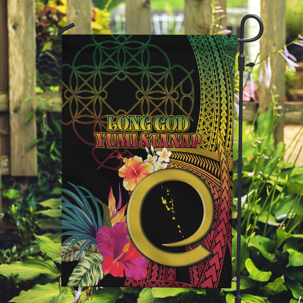Vanuatu Independence Day Garden Flag Sand Drawing Melanesian Vibes LT03 Garden Flag Black - Polynesian Pride