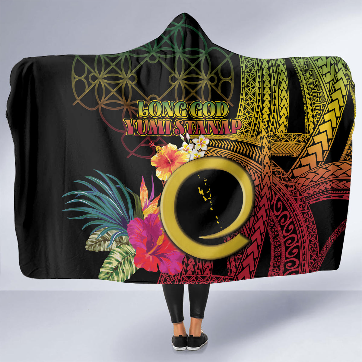 Vanuatu Independence Day Hooded Blanket Sand Drawing Melanesian Vibes LT03 - Polynesian Pride