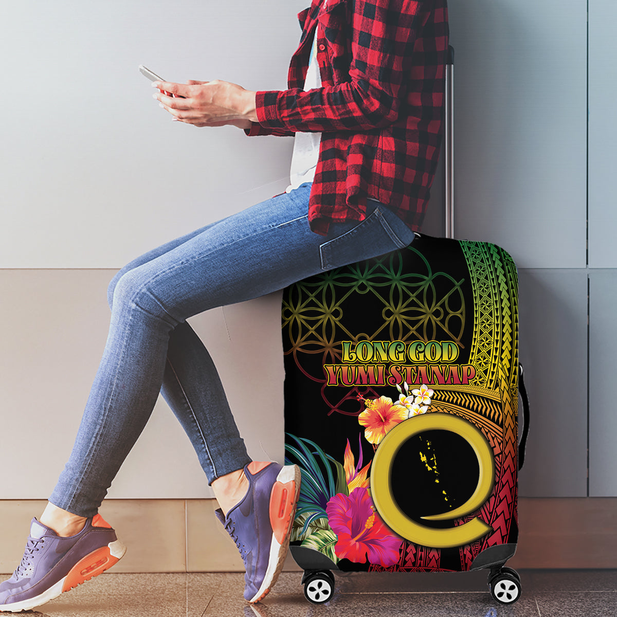 Vanuatu Independence Day Luggage Cover Sand Drawing Melanesian Vibes