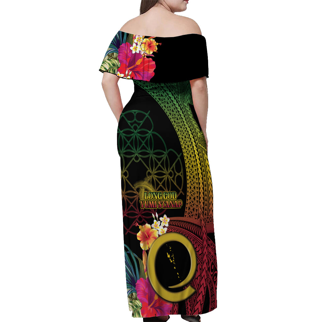 Vanuatu Independence Day Off Shoulder Maxi Dress Sand Drawing Melanesian Vibes LT03 - Polynesian Pride