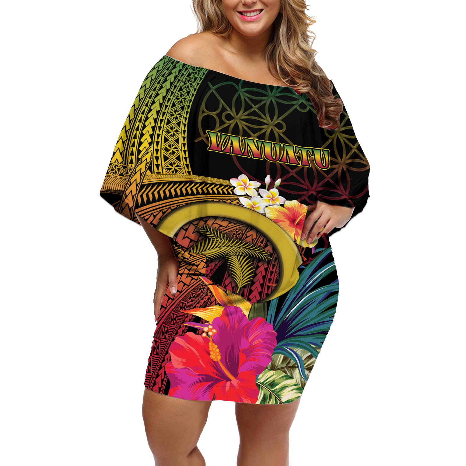 Vanuatu Independence Day Off Shoulder Short Dress Sand Drawing Melanesian Vibes