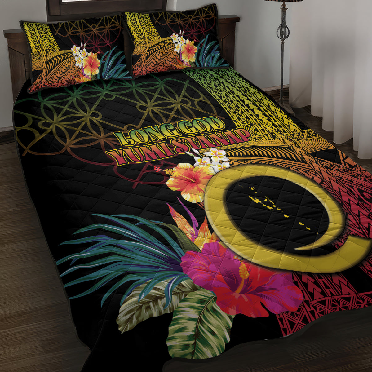 Vanuatu Independence Day Quilt Bed Set Sand Drawing Melanesian Vibes LT03 Black - Polynesian Pride