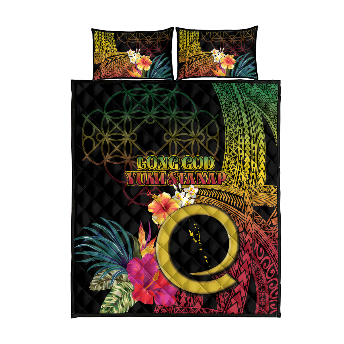 Vanuatu Independence Day Quilt Bed Set Sand Drawing Melanesian Vibes LT03 - Polynesian Pride