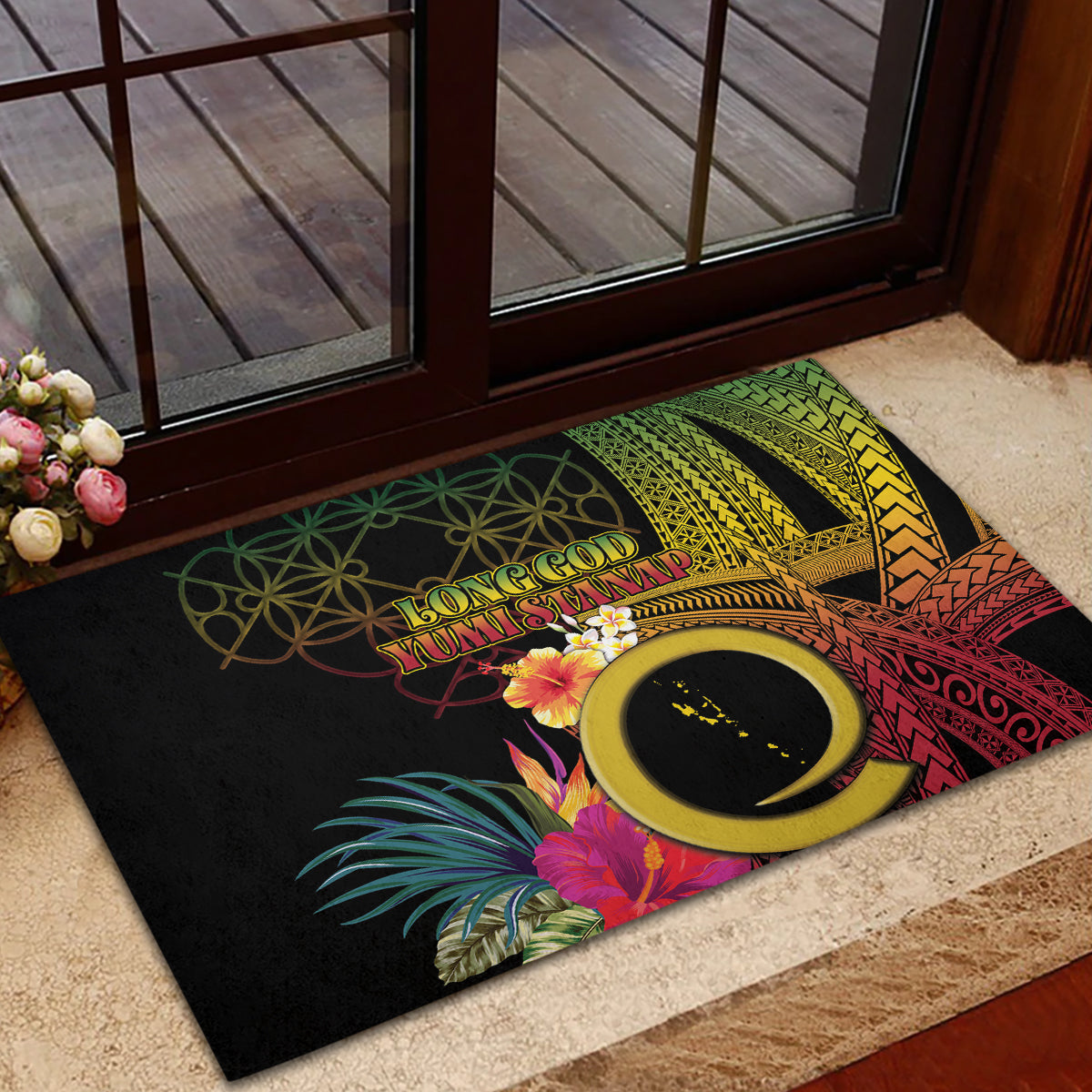 Vanuatu Independence Day Rubber Doormat Sand Drawing Melanesian Vibes LT03 - Polynesian Pride