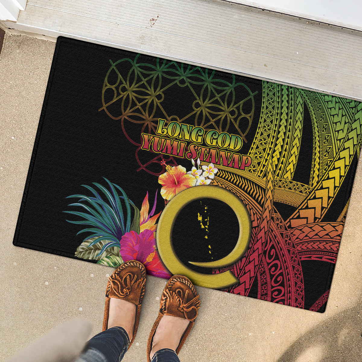 Vanuatu Independence Day Rubber Doormat Sand Drawing Melanesian Vibes LT03 - Polynesian Pride