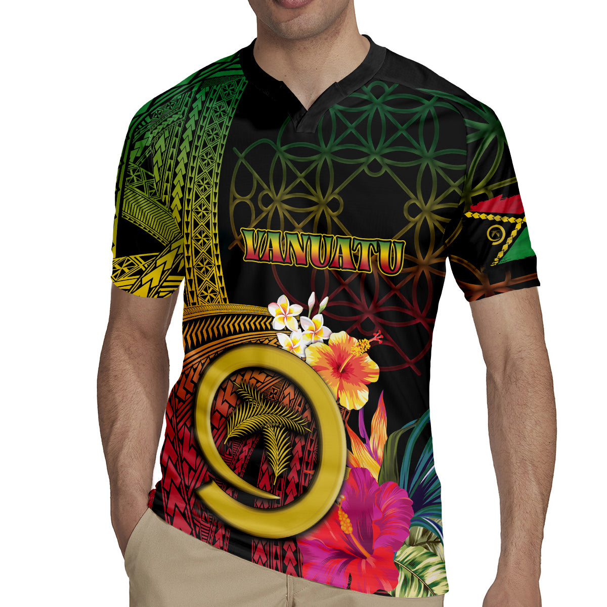 Vanuatu Independence Day Rugby Jersey Sand Drawing Melanesian Vibes