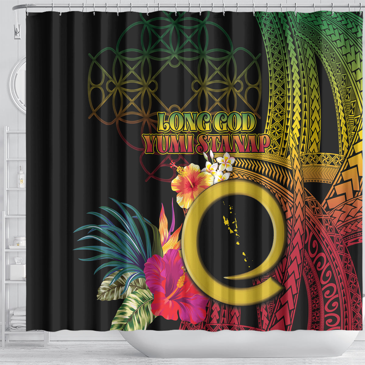 Vanuatu Independence Day Shower Curtain Sand Drawing Melanesian Vibes