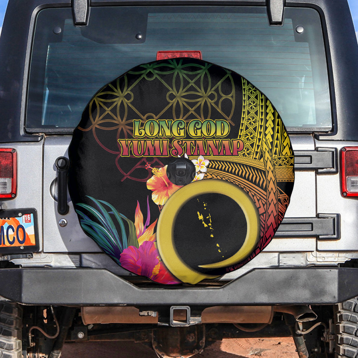 Vanuatu Independence Day Spare Tire Cover Sand Drawing Melanesian Vibes LT03 Black - Polynesian Pride