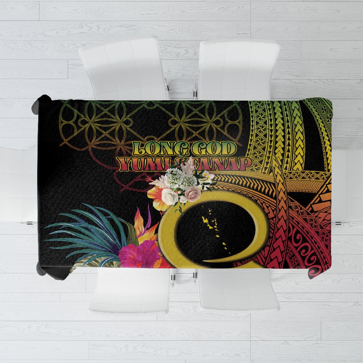 Vanuatu Independence Day Tablecloth Sand Drawing Melanesian Vibes LT03 Black - Polynesian Pride