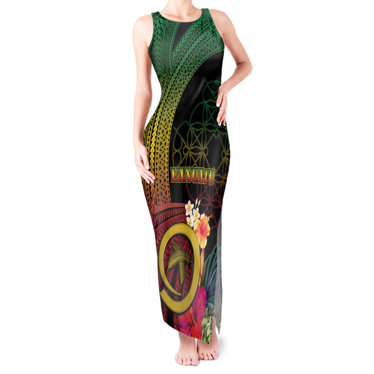 Vanuatu Independence Day Tank Maxi Dress Sand Drawing Melanesian Vibes LT03 Women Black - Polynesian Pride