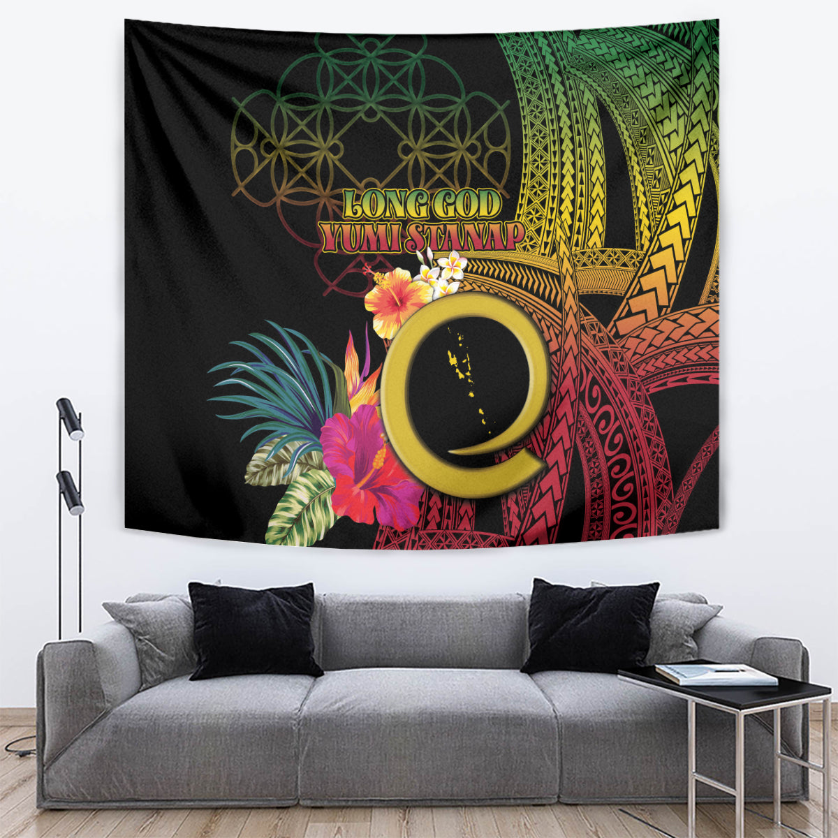 Vanuatu Independence Day Tapestry Sand Drawing Melanesian Vibes LT03 Black - Polynesian Pride