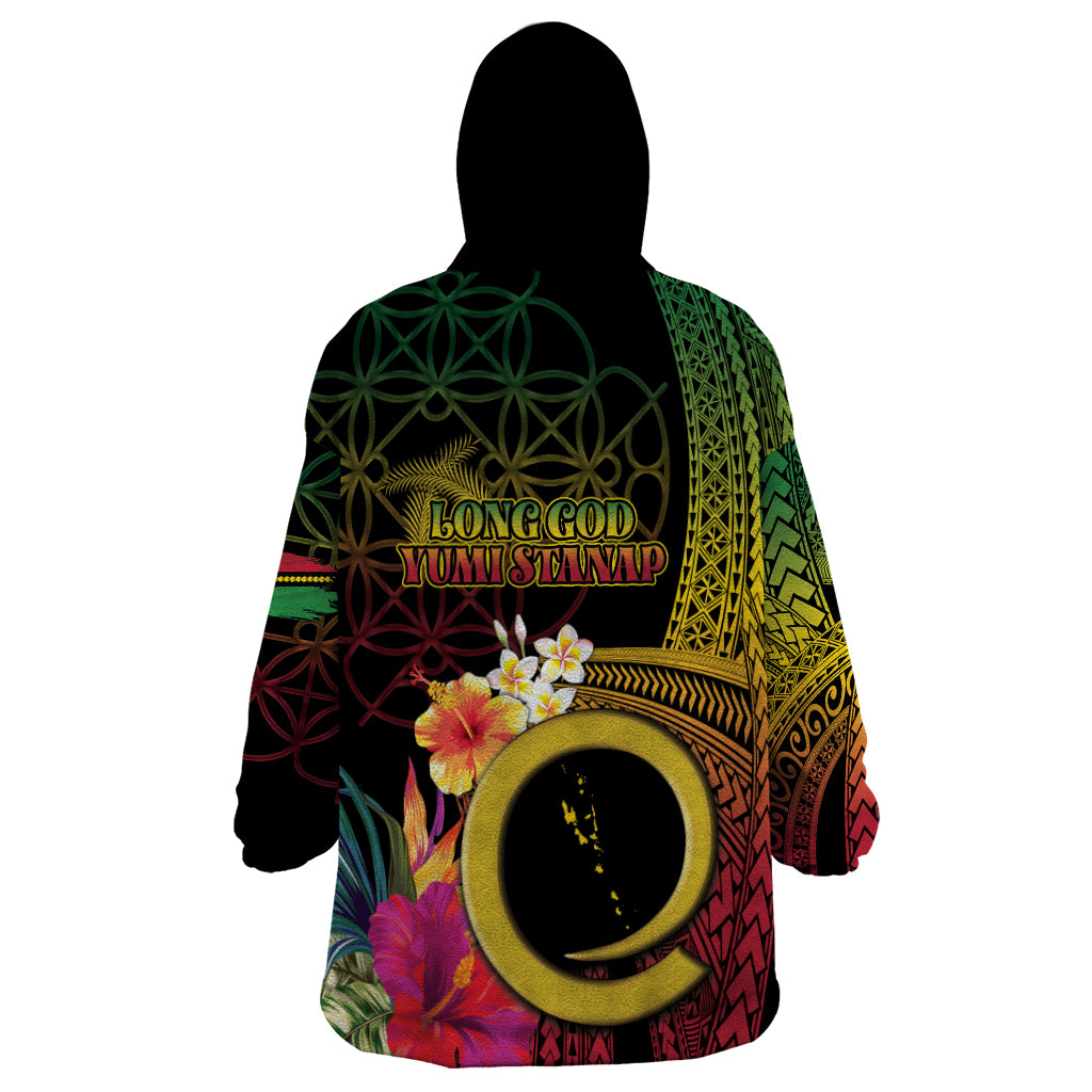 Vanuatu Independence Day Wearable Blanket Hoodie Sand Drawing Melanesian Vibes LT03 - Polynesian Pride