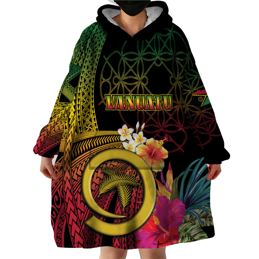Vanuatu Independence Day Wearable Blanket Hoodie Sand Drawing Melanesian Vibes LT03 - Polynesian Pride