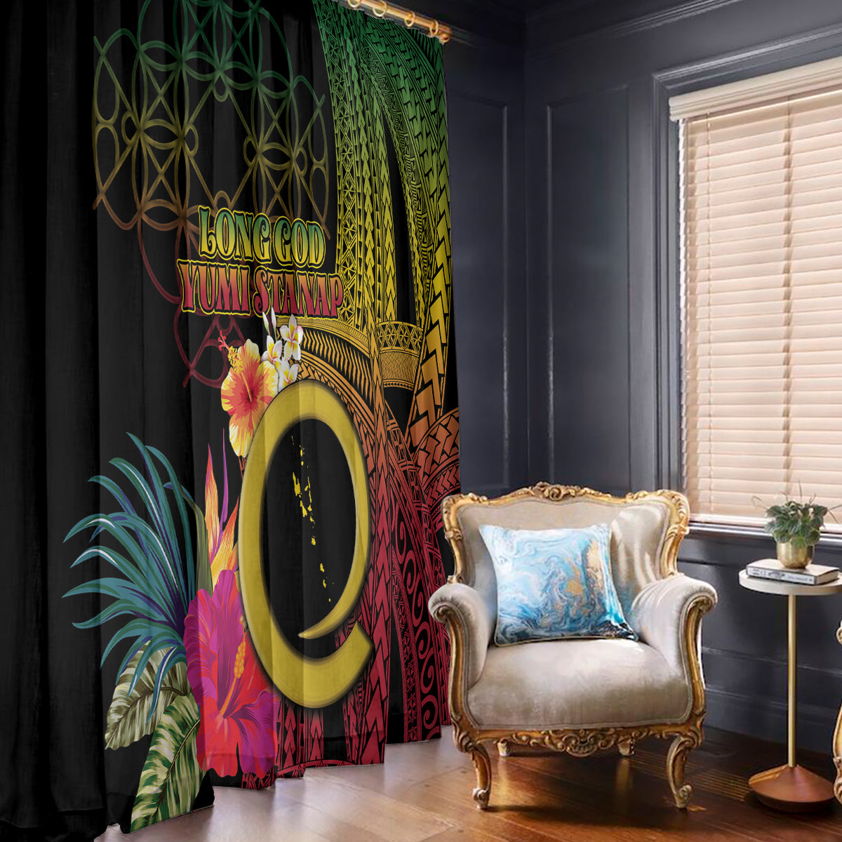Vanuatu Independence Day Window Curtain Sand Drawing Melanesian Vibes LT03 - Polynesian Pride
