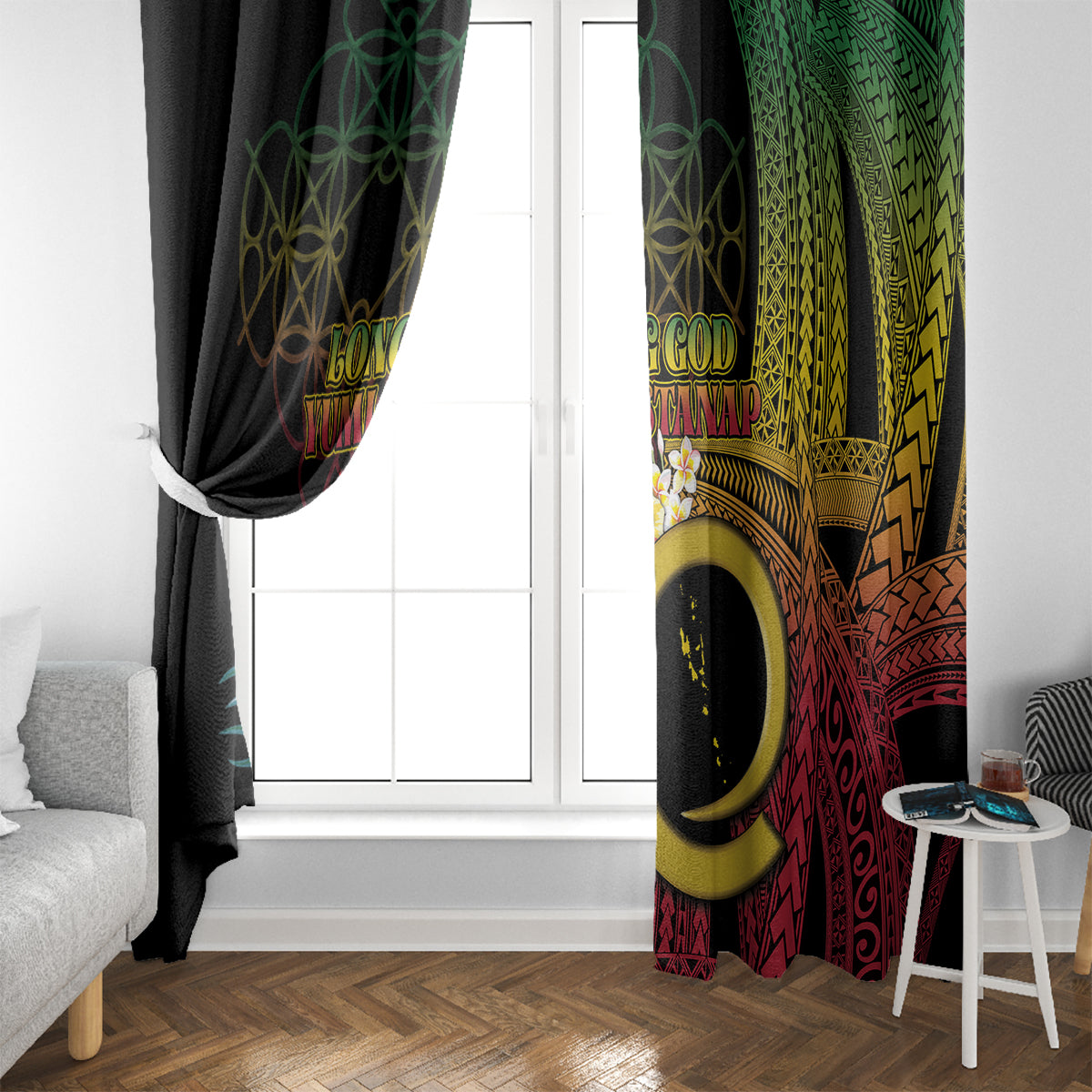 Vanuatu Independence Day Window Curtain Sand Drawing Melanesian Vibes LT03 - Polynesian Pride