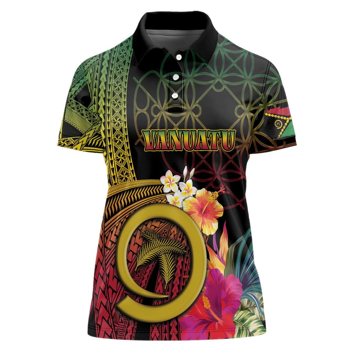 Vanuatu Independence Day Women Polo Shirt Sand Drawing Melanesian Vibes