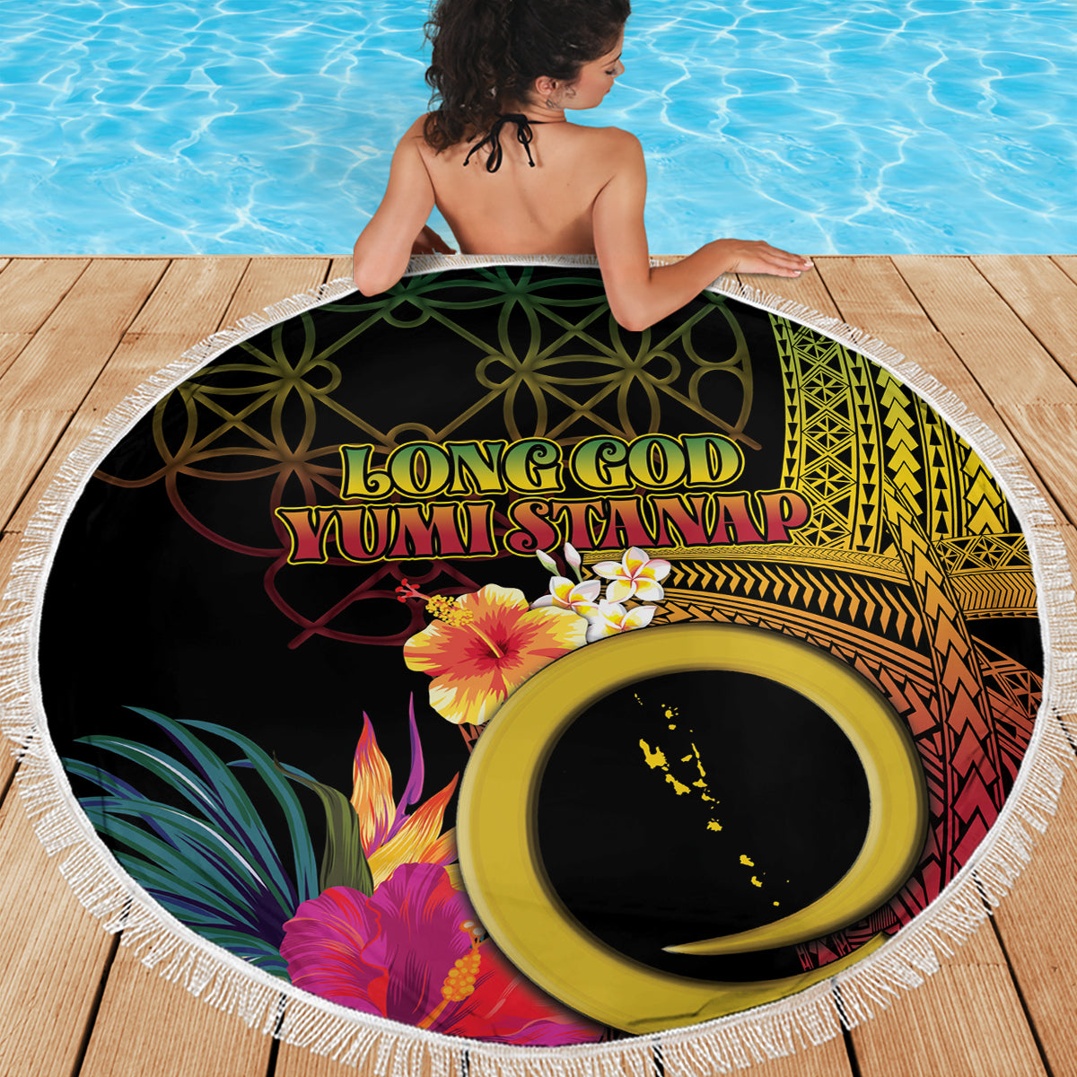 Vanuatu Selebretem 44th Indipendens Dei Beach Blanket Sand Drawing Melanesian Vibes LT03 - Polynesian Pride