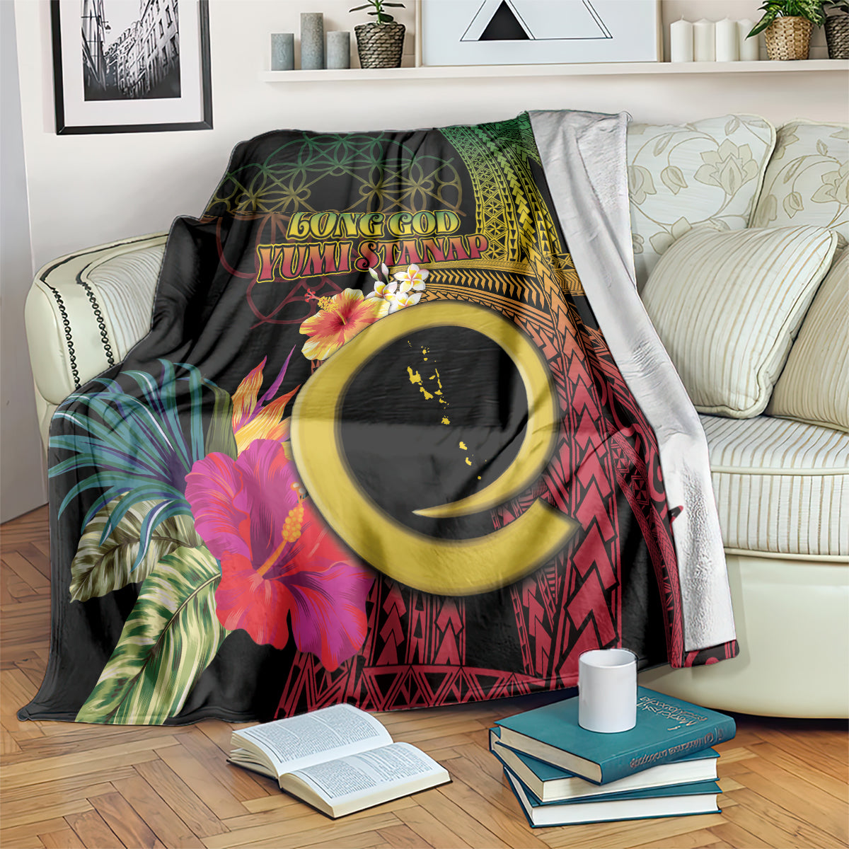 Vanuatu Selebretem 44th Indipendens Dei Blanket Sand Drawing Melanesian Vibes LT03 Black - Polynesian Pride