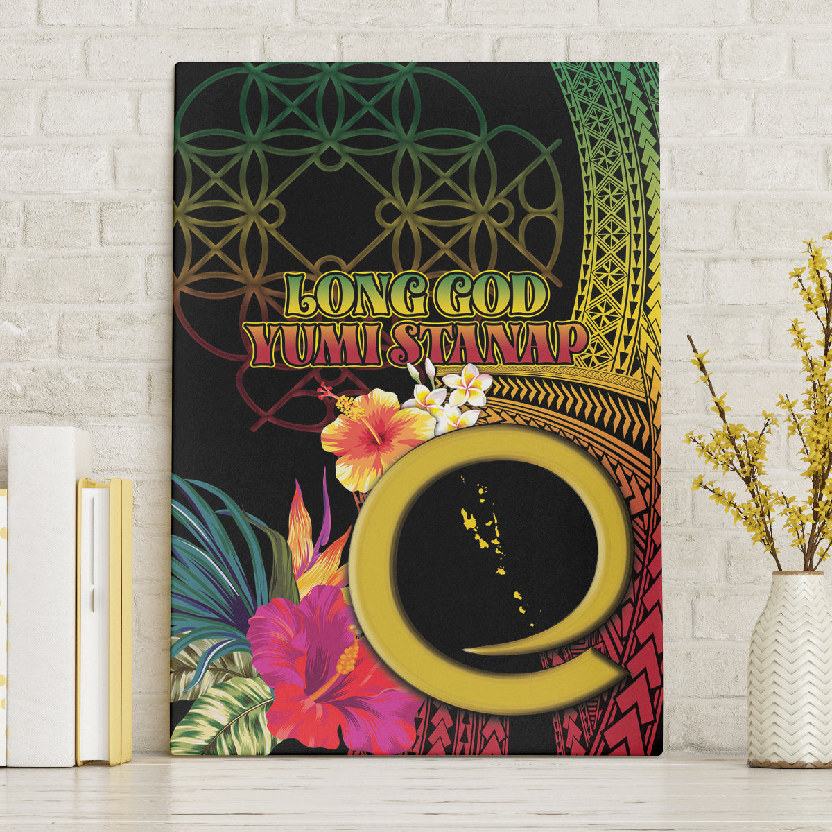 Vanuatu Selebretem 44th Indipendens Dei Canvas Wall Art Sand Drawing Melanesian Vibes LT03 Without Frame Black - Polynesian Pride