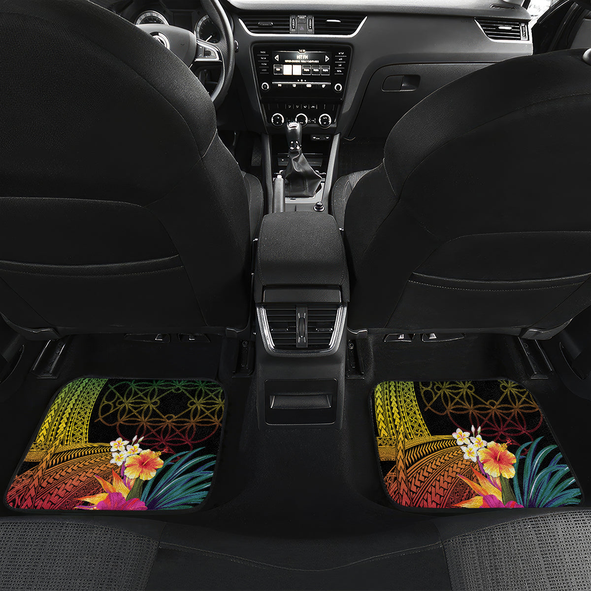 Vanuatu Selebretem 44th Indipendens Dei Car Mats Sand Drawing Melanesian Vibes LT03 Set 2pcs - Back Black - Polynesian Pride