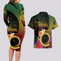Vanuatu Selebretem 44th Indipendens Dei Couples Matching Long Sleeve Bodycon Dress and Hawaiian Shirt Sand Drawing Melanesian Vibes LT03 - Polynesian Pride