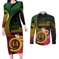 Vanuatu Selebretem 44th Indipendens Dei Couples Matching Long Sleeve Bodycon Dress and Long Sleeve Button Shirt Sand Drawing Melanesian Vibes