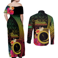 Vanuatu Selebretem 44th Indipendens Dei Couples Matching Off Shoulder Maxi Dress and Long Sleeve Button Shirt Sand Drawing Melanesian Vibes LT03 - Polynesian Pride