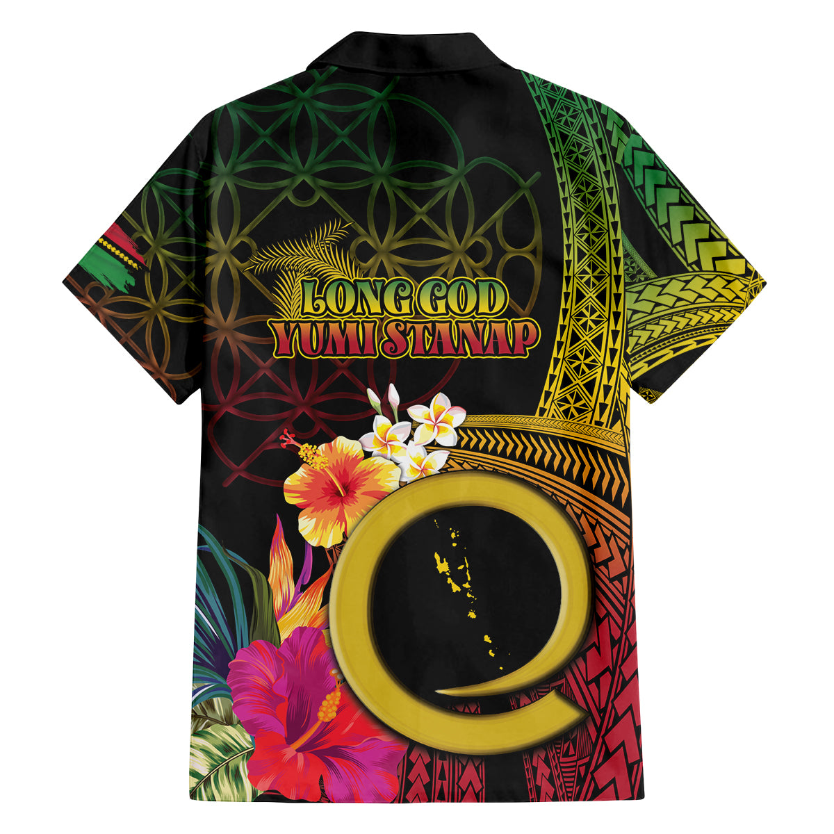 Vanuatu Selebretem 44th Indipendens Dei Family Matching Off The Shoulder Long Sleeve Dress and Hawaiian Shirt Sand Drawing Melanesian Vibes