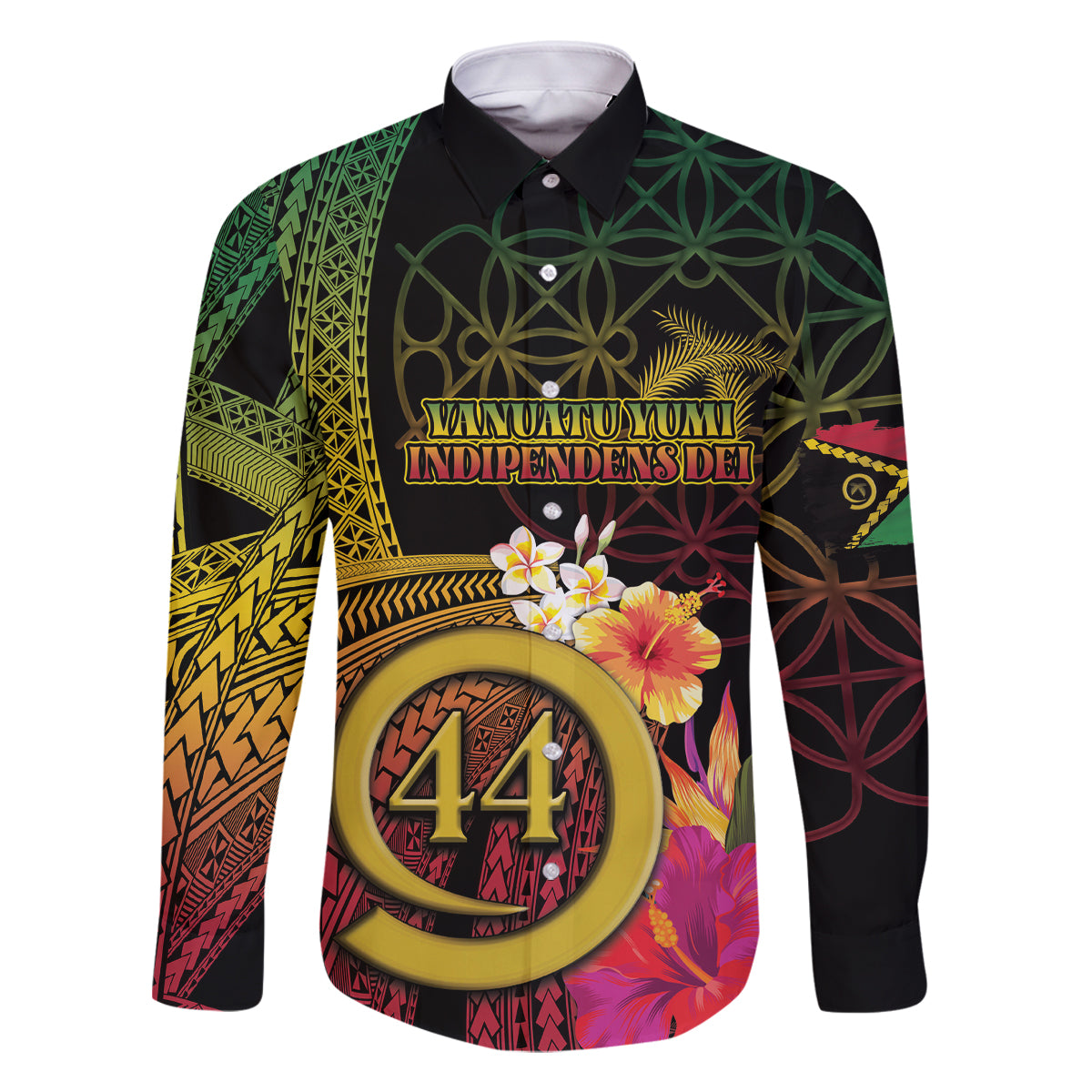 Vanuatu Selebretem 44th Indipendens Dei Family Matching Off The Shoulder Long Sleeve Dress and Hawaiian Shirt Sand Drawing Melanesian Vibes