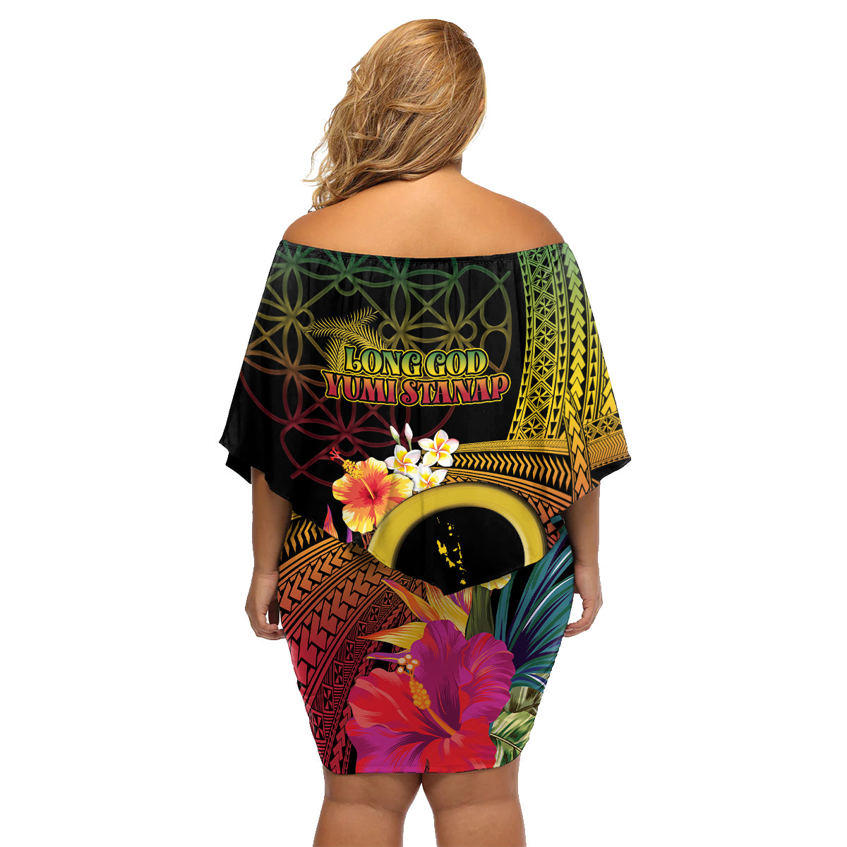 Vanuatu Selebretem 44th Indipendens Dei Family Matching Off Shoulder Short Dress and Hawaiian Shirt Sand Drawing Melanesian Vibes
