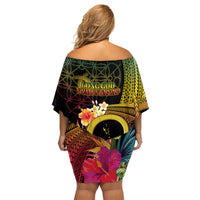 Vanuatu Selebretem 44th Indipendens Dei Family Matching Off Shoulder Short Dress and Hawaiian Shirt Sand Drawing Melanesian Vibes