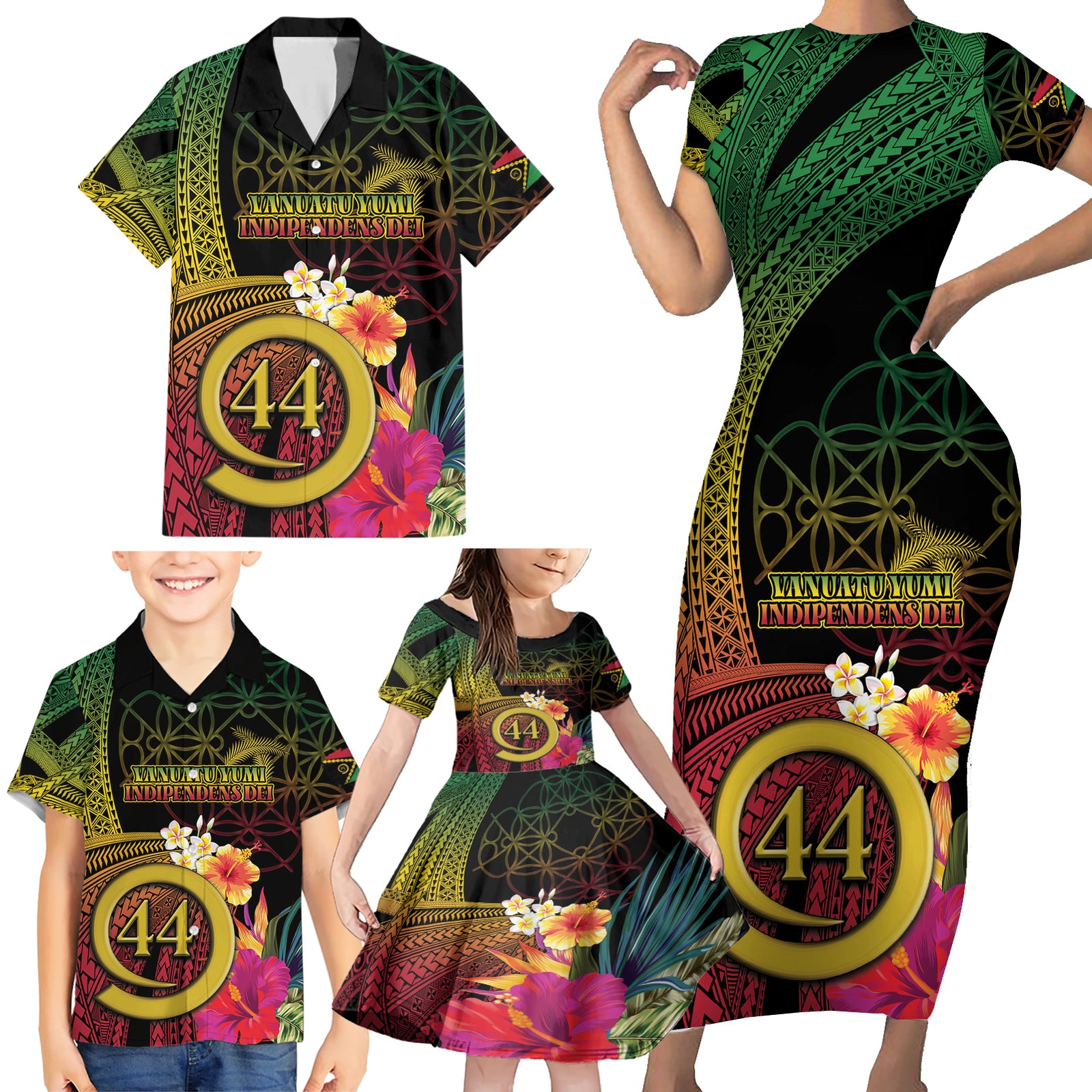 Vanuatu Selebretem 44th Indipendens Dei Family Matching Short Sleeve Bodycon Dress and Hawaiian Shirt Sand Drawing Melanesian Vibes LT03 - Polynesian Pride
