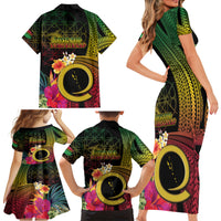 Vanuatu Selebretem 44th Indipendens Dei Family Matching Short Sleeve Bodycon Dress and Hawaiian Shirt Sand Drawing Melanesian Vibes LT03 - Polynesian Pride