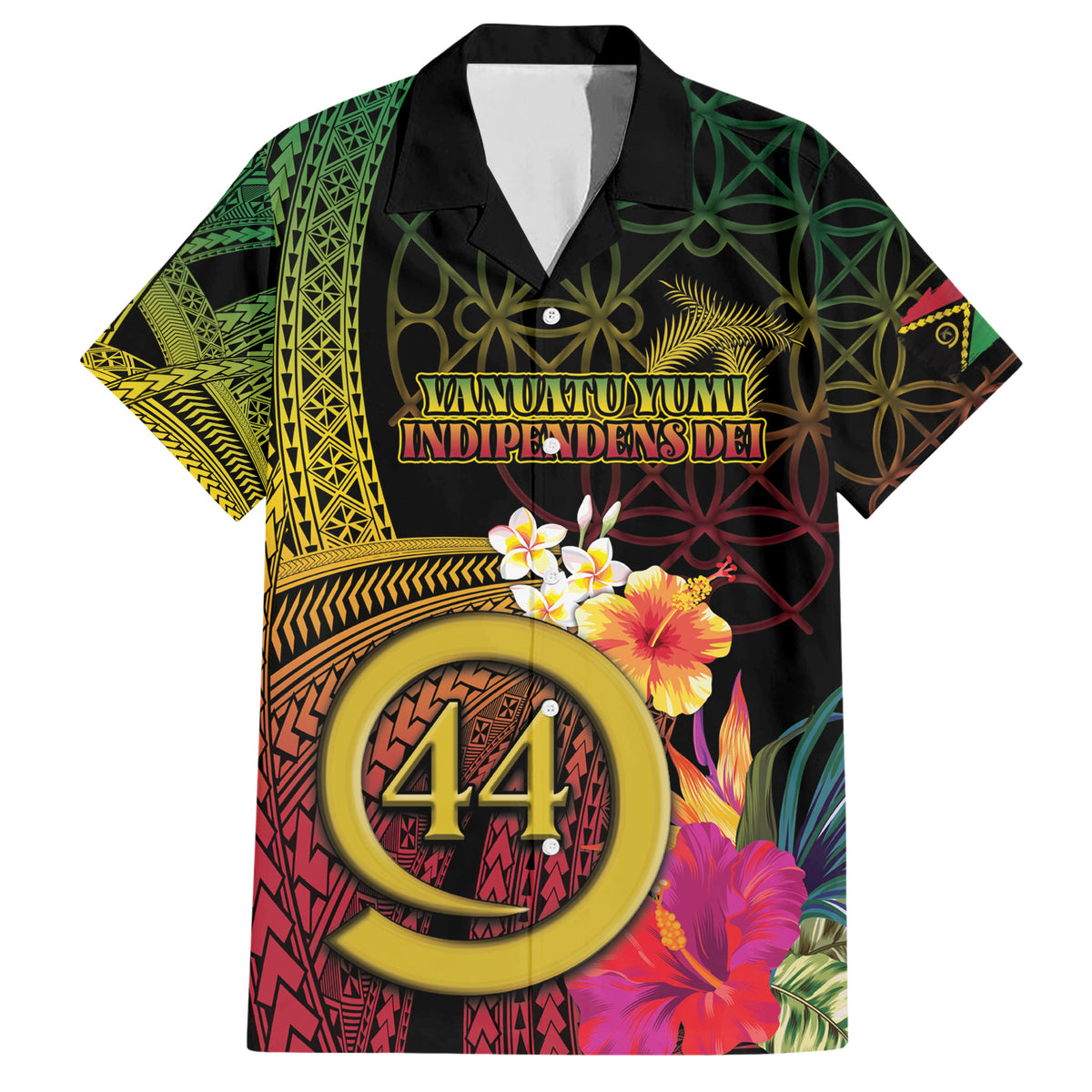 Vanuatu Selebretem 44th Indipendens Dei Family Matching Short Sleeve Bodycon Dress and Hawaiian Shirt Sand Drawing Melanesian Vibes LT03 Dad's Shirt - Short Sleeve Black - Polynesian Pride
